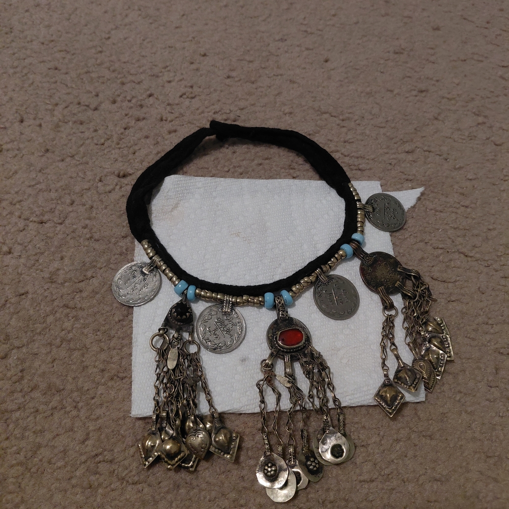 Bohemian Coin Charm Necklace - Black and Silver - Picture 2 of 3